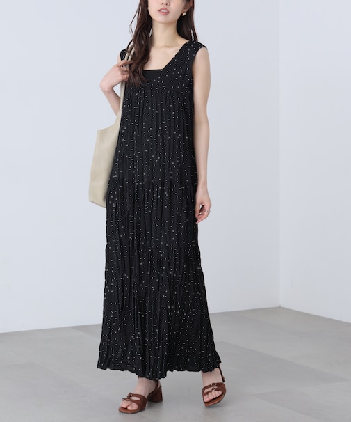 ワッシャーティアードノースリーブワンピース