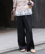 ワンタックワイドパンツ[切らずに履ける身長別サイズ/低身長/高身長/5サイズ5色/洗える/防シワ