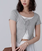 レースアップレイヤードカットソー