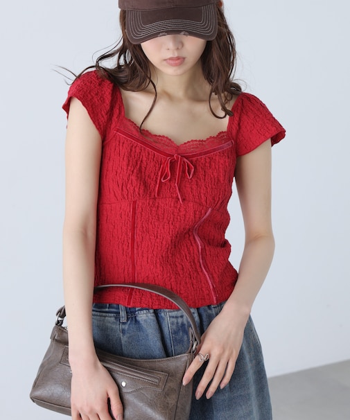 レーストリムカットジャガードカットソー