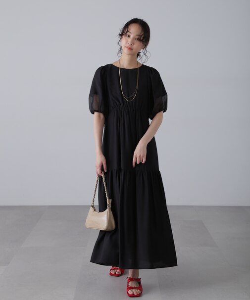 ランタンスリーブバックリボンワンピース