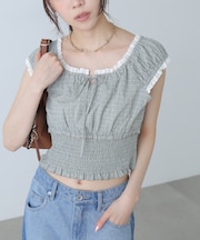 2wayオフショルチェックブラウス