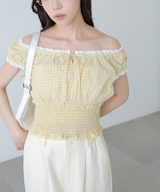 2wayオフショルチェックブラウス