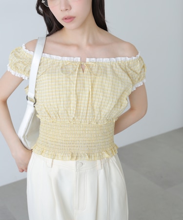 2wayオフショルチェックブラウス