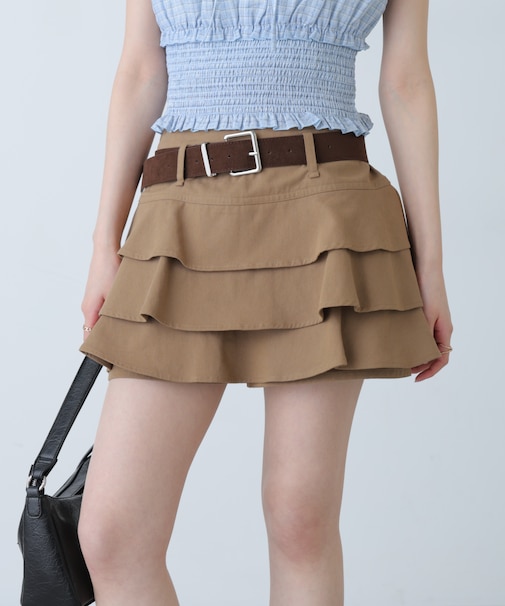 ティアードフリルベルト付きミニスカート