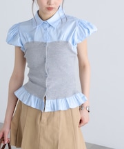 ビスチェドッキングパフスリーブ半袖ブラウス