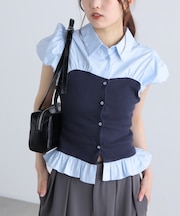 ビスチェドッキングパフスリーブ半袖ブラウス