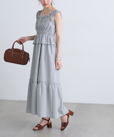 シャーリングティアードチェックキャミワンピース