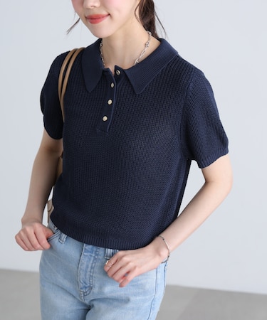 〈ＭＦＭ〉金ボタンクロップドポロニット