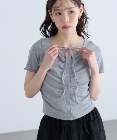 フロントギャザーデコルテ半袖カットソー