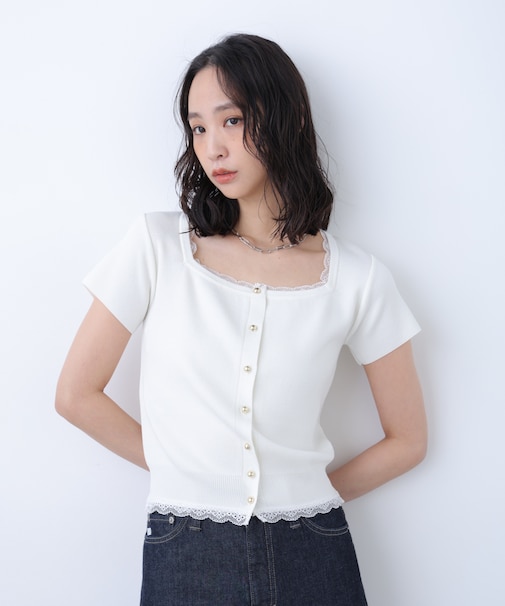 〈MFM〉レーストリム半袖カーディガン