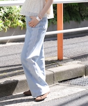 ベーシックワイドサイドレースデニムパンツ