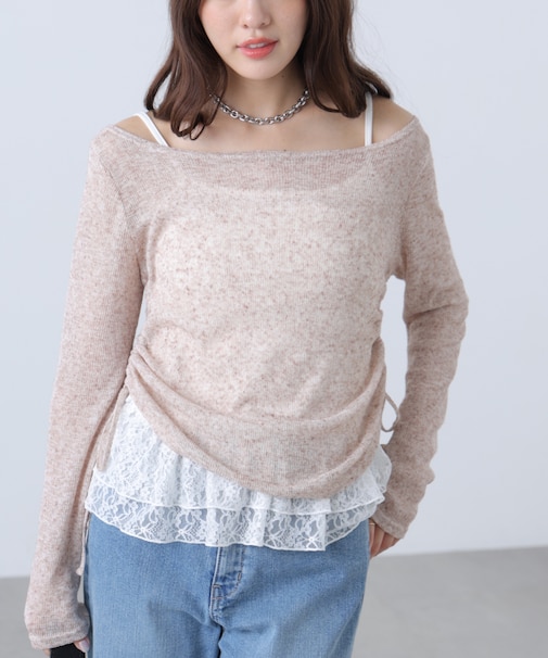 メランジドロストレースティアードキャミセット