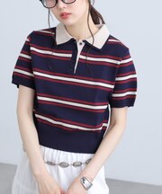 レイヤードカラーボーダー半袖ニット