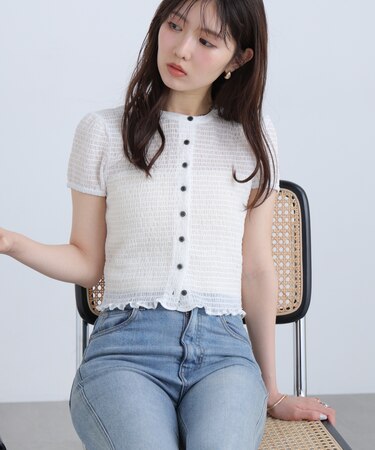 ＜MFM＞シャーリング半袖カーディガン