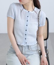 <MFM>シャーリング半袖カーディガン