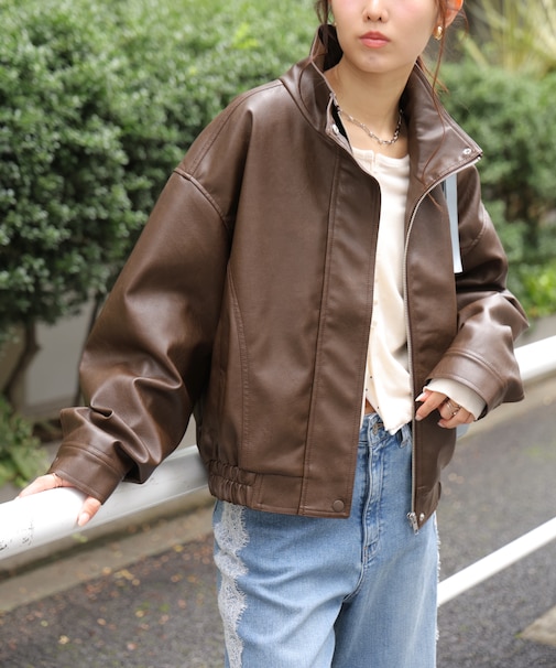 スタンド合皮ブルゾン