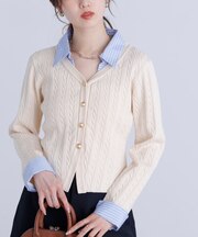 シャツレイヤードゴールドボタンニット