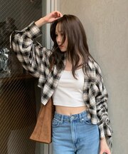 袖シャーリングオーバーシャツ