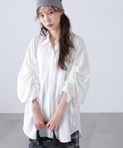 袖シャーリングオーバーシャツ
