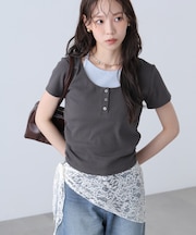 インナーレイヤードボーダーヘンリーネックTシャツ