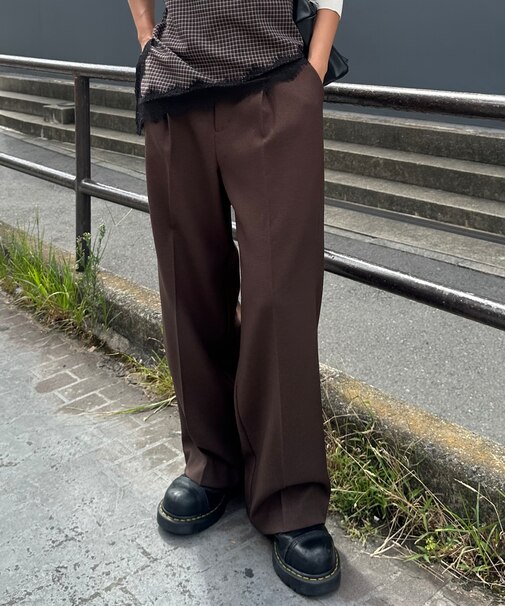 ウール調ワンタックワイドパンツ