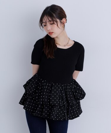 〈ＭＦＭ〉ドットバルーンペプラムニット