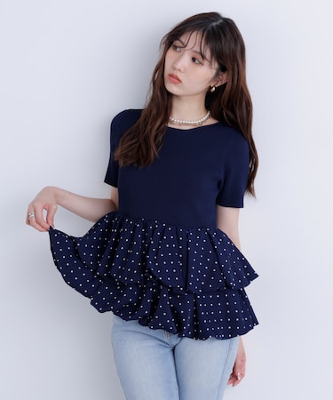 〈ＭＦＭ〉ドットバルーンペプラムニット