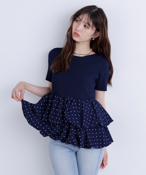 〈ＭＦＭ〉ドットバルーンペプラムニット