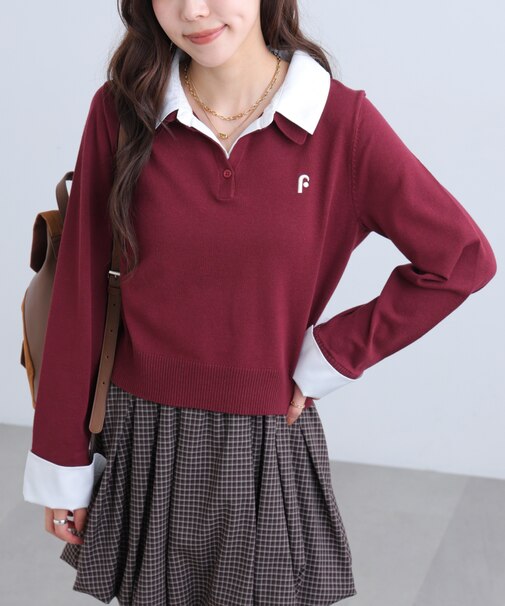 衿付きレイヤード風ポロニット