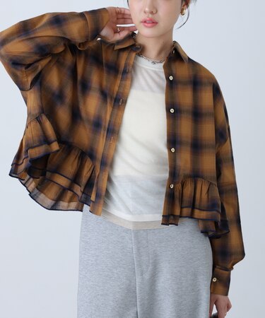 〈MFM〉チェックペプラムシャツ