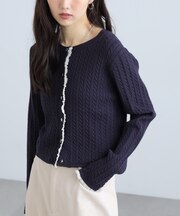 シルバーボタンミニケーブルレース付カーディガン