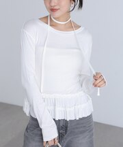 裾フリル長袖カットソー