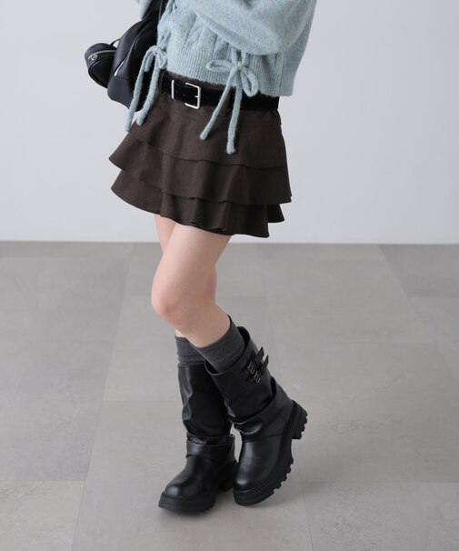 ティアードフリルベルト付きミニスカート