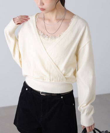 レースドッキングカシュクールニット