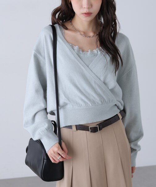 レースドッキングカシュクールニット
