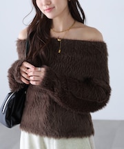 〈MFM〉オフショルロングシャギーニット