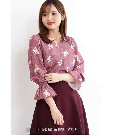 ドットフラワープリントブラウス