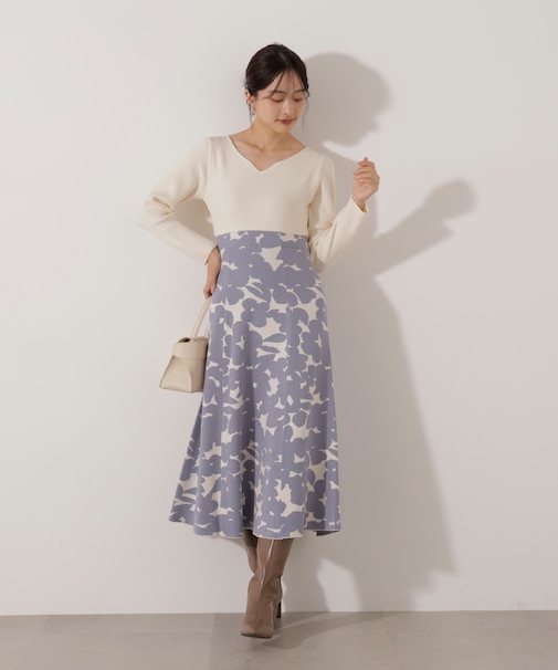 ジャガードフラワーニットワンピース