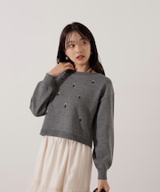 ビジュー付きボックスニット