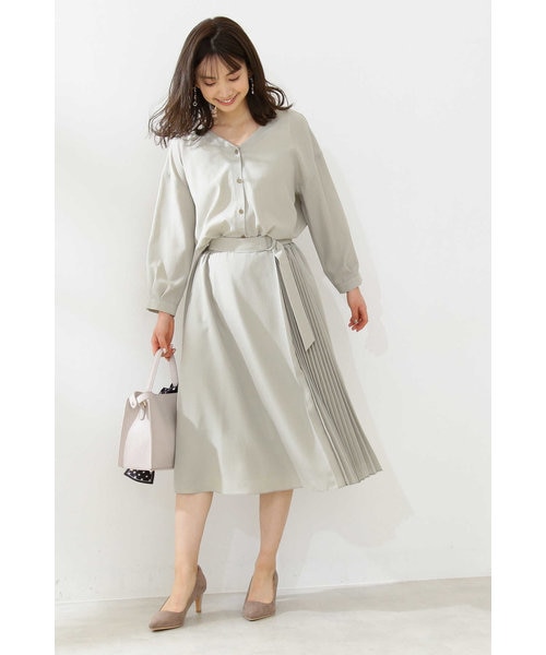 【新品】PROPORTION シャツワンピース ミント 田中みな実 完売品 田中みな実さん着用》◇サイドプリーツシャツワンピース