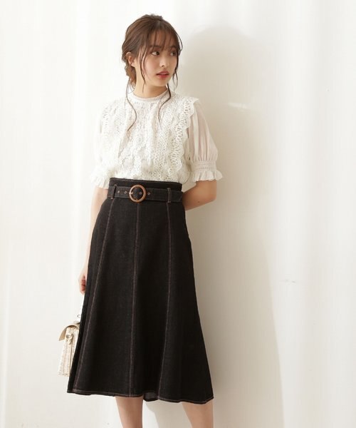 美品 RED VALENTINO デニムティアードスカート フレアスカート 38 スカート デニム 花柄 ロング レディース ボトムス ロング