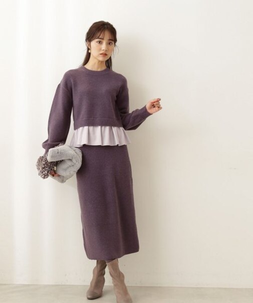 プリーツレイヤードニットセットアップ