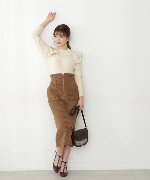 【美品】GIVENCHY_ブラウン タイトスカート mimigrant タイトスカート ミモレ丈 トライアングルジオ