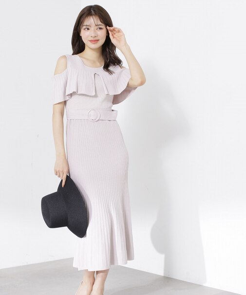 オープンショルダーマーメイドニットワンピース