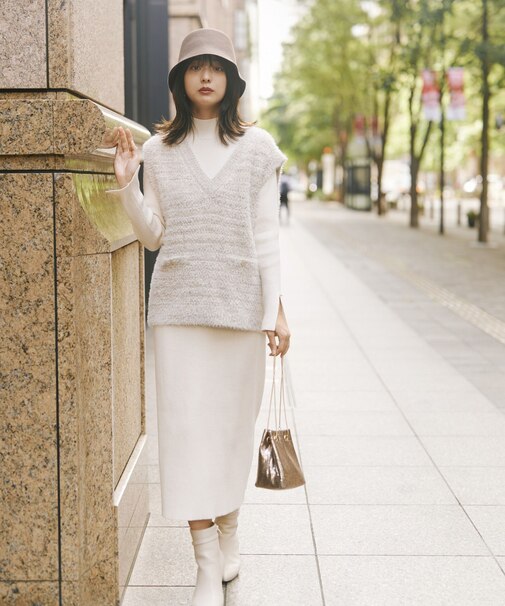 ツイードニットベストセットアップ