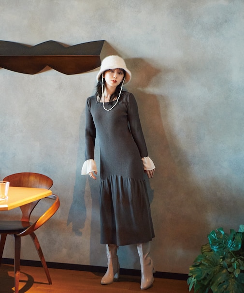 マーメイドドッキングスリーブニットワンピース