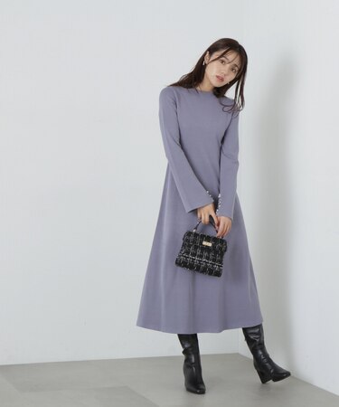 スリットパールスリーブニットワンピース