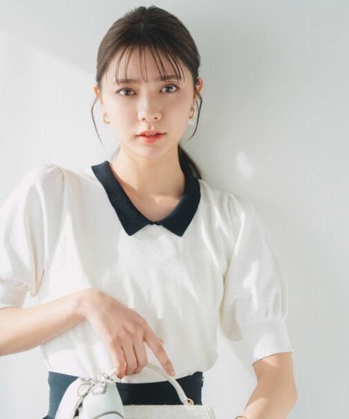 バイカラー襟付きニット