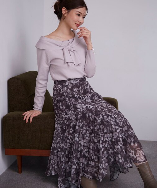 ニュアンス柄ヘムフレアスカート24AW